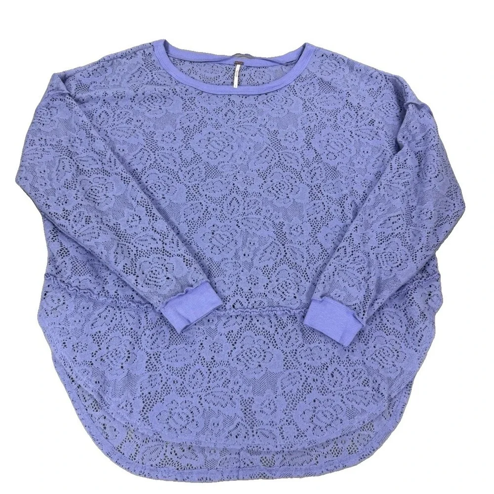 Free People Top Womens Large Sweatshirt Purple Long Sleeve Open Knit Soft Cozy